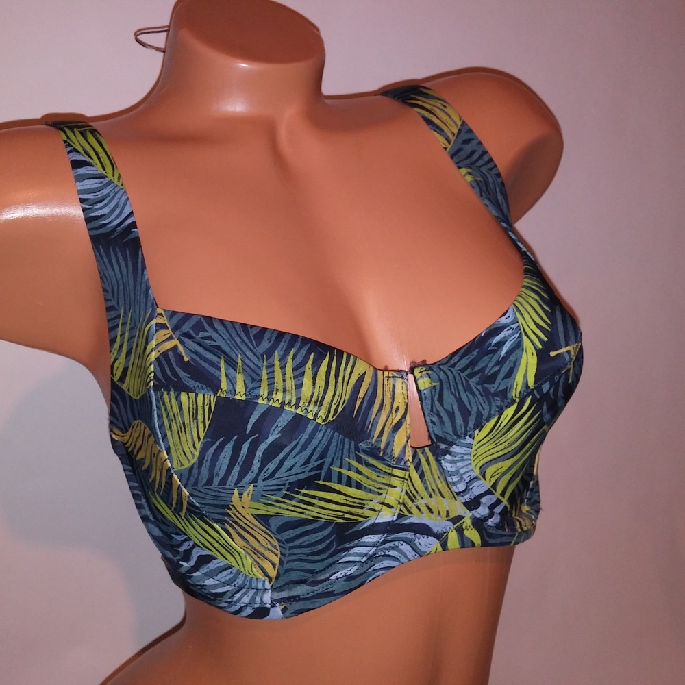 Victoria Secret Swim Bikini Top 34DDD Green Black Tropical Floral Wicked New